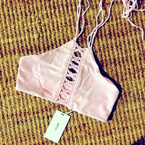 MIKOH West Oz High Neck Crotched Halter Top in Cloud Pink NWT